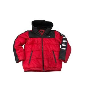 Nike Air Jordan Red Black Logo Puffer Coat Winter Jacket Kids Size XL READ